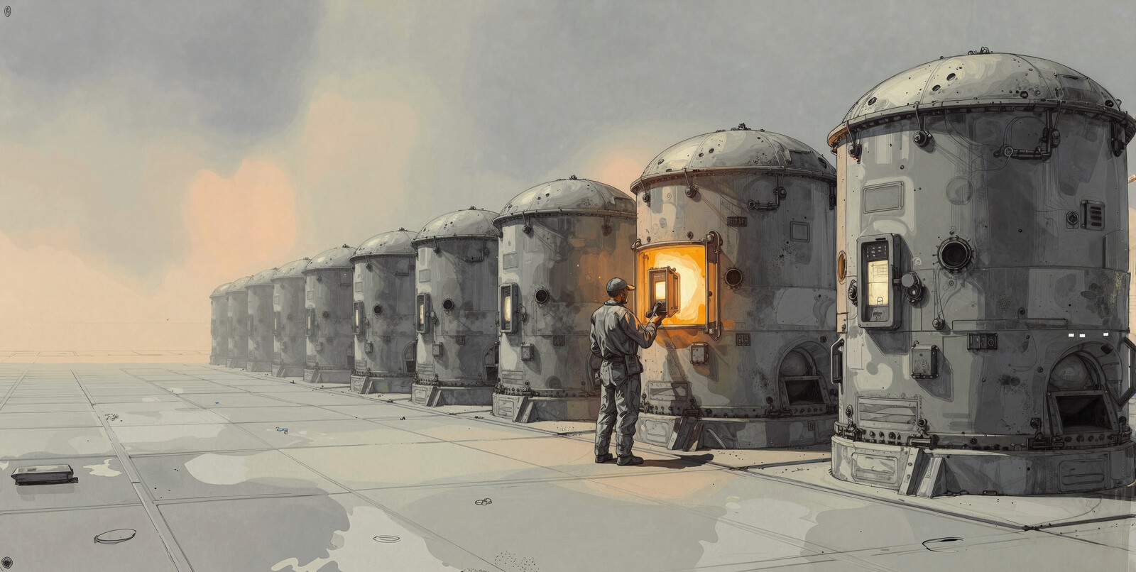 Worker inspects cryogenic chamber