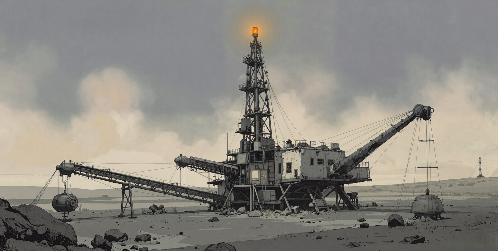 AI mining rig on a distant planet mines for silicon