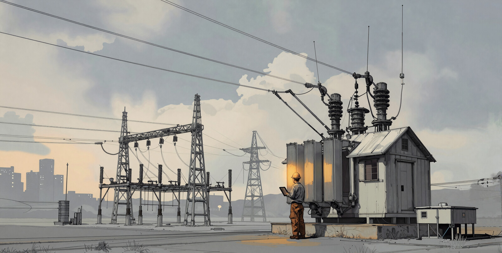 Worker inspects AI power transformer