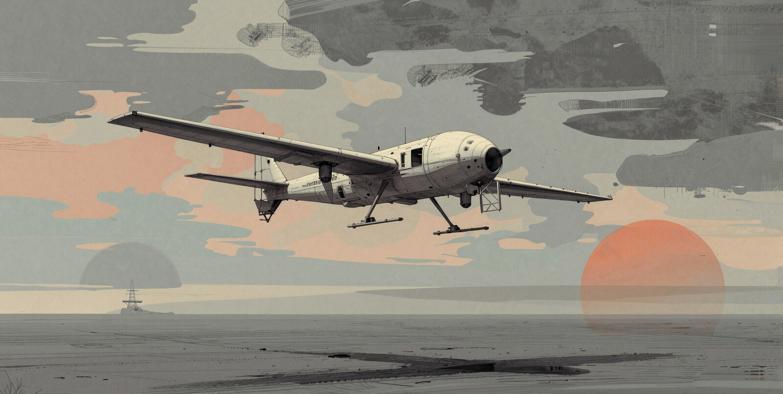 AI scout drone flys low over planet