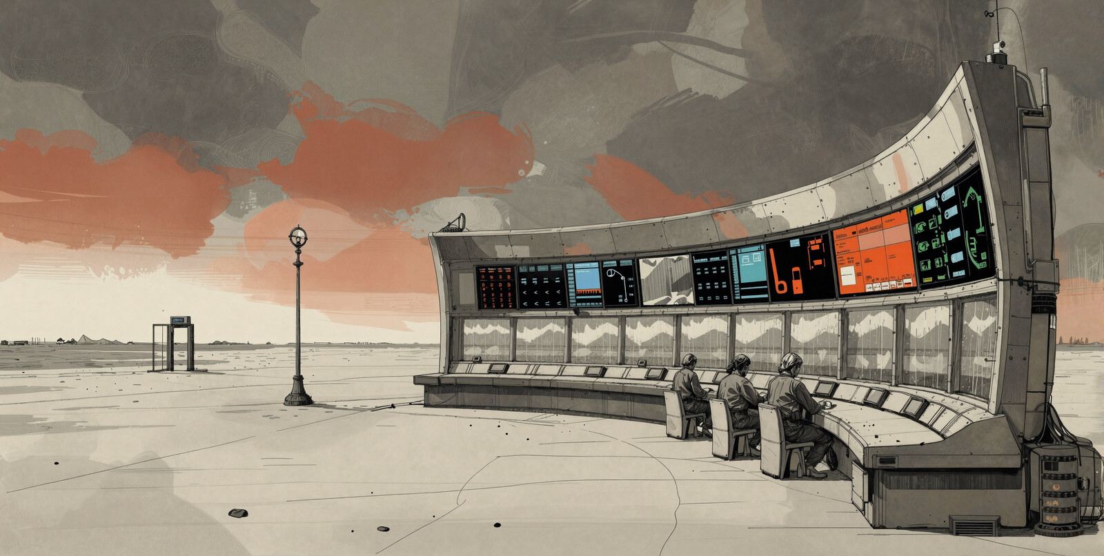AI engineers sitting at galactic control panel