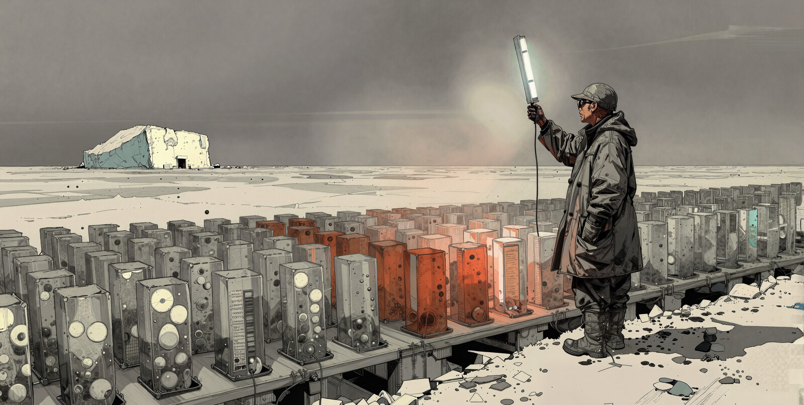 Arctic engineer inspects AI power cores